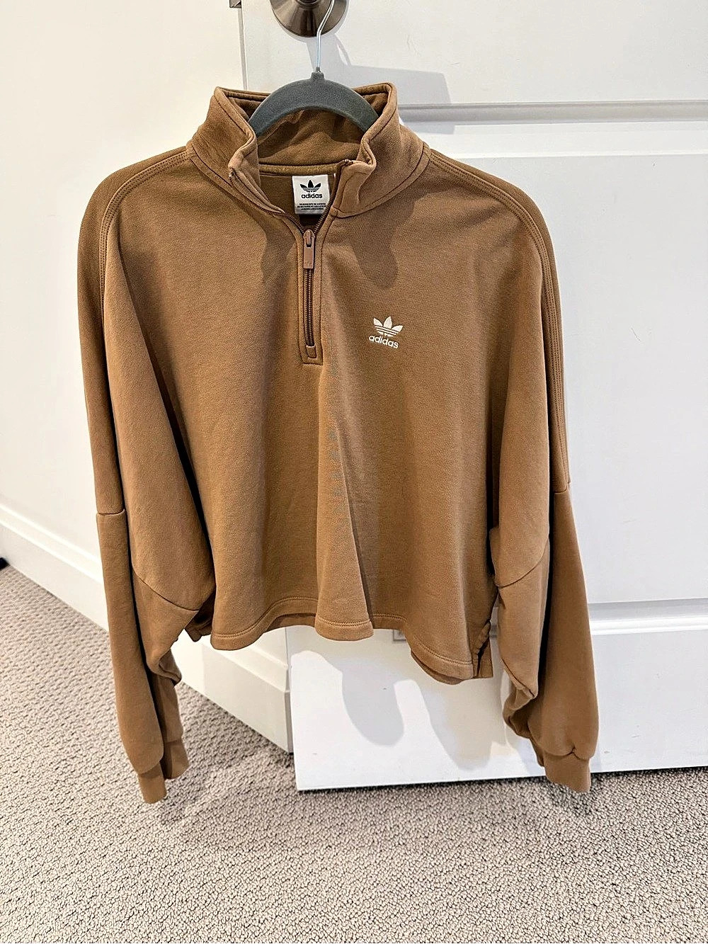 adidas Essentials Half-Zip Fleece Pullover Brown Medium